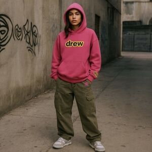 Drew House Pink Hoodie - Fleece Lined Pullover - Streetwear Skater Hypewear XS